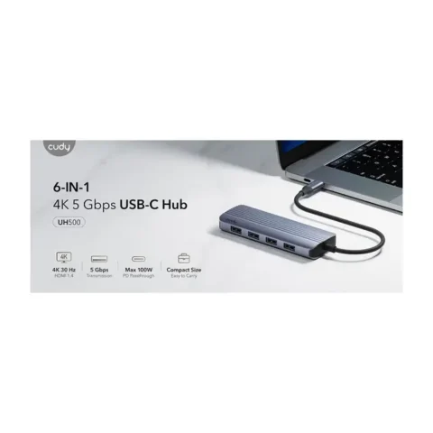 موزّع منافذ (Hub) Cudy UH500 Hub Type-C to 4xUSB3.2+USB-C Power+HDMI