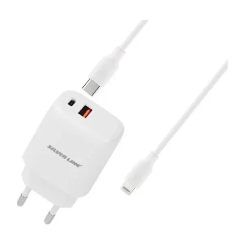 מטען חשמל קיר מהיר + כבל SilverLine 3A PD20W + QC3.0 18W iPhone 7290111748189
